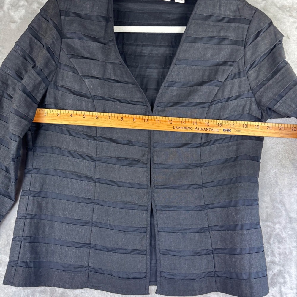 Chicos Open Front Jacket Women's L (sz 1) Black w/ Semi Sheer‎ Stripes (1391) - Picture 9 of 11